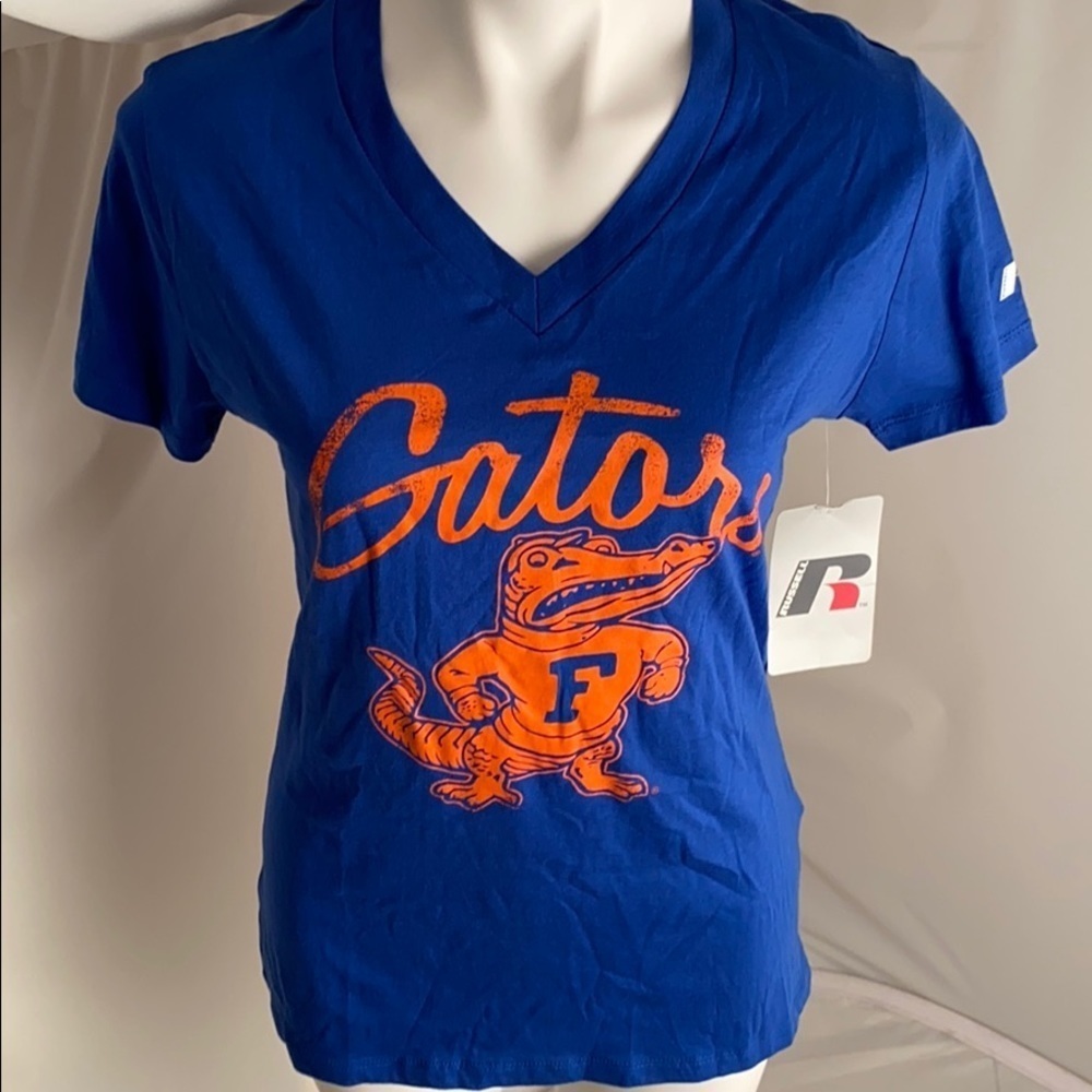 Russell Athletics University of Florida Gators blue and orange v-neck t-shirt